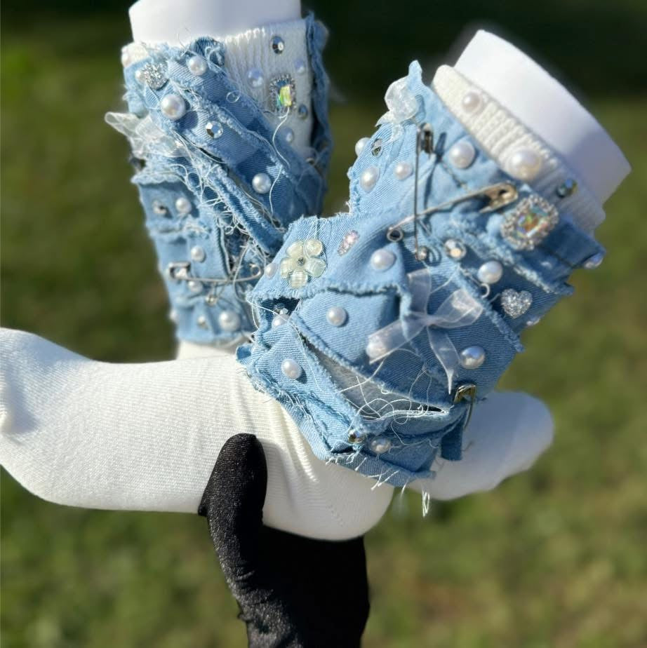 Denim x Pearls Charm Socks