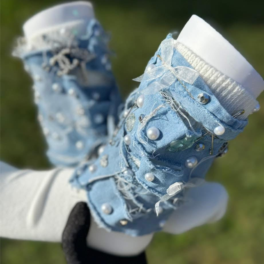 Denim x Pearls Charm Socks