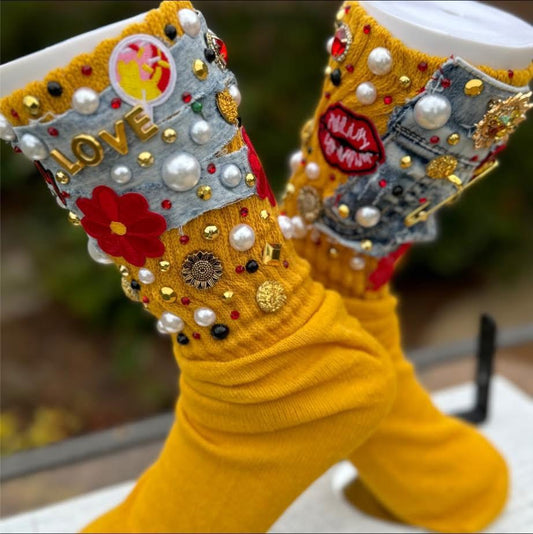 Denim “Girl GANG” Charm Socks