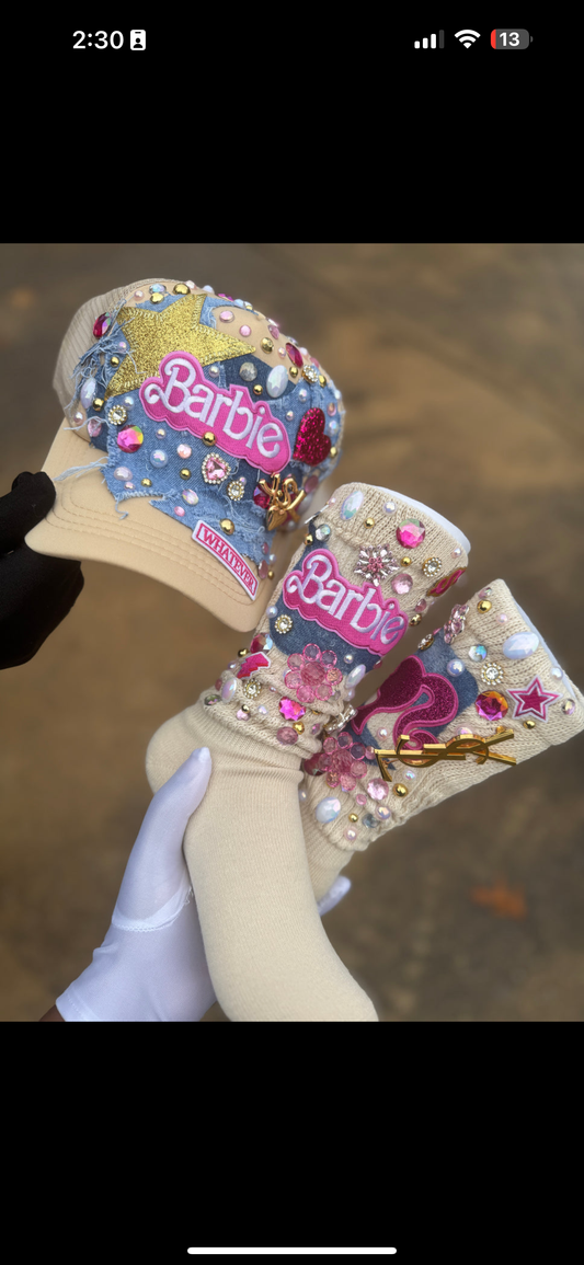 “Pink & Denim” Charm Socks/ Hat Set