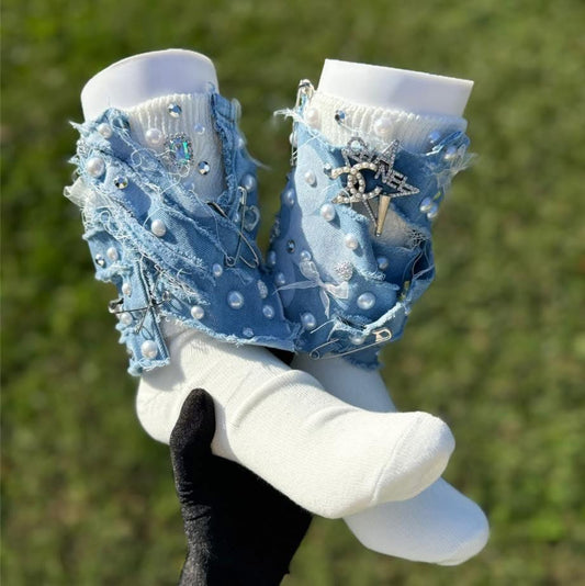 Denim x Pearls Charm Socks